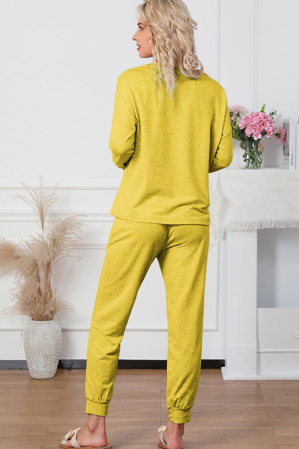 Basic Round Neck Lounge Set with Drawstring Pants