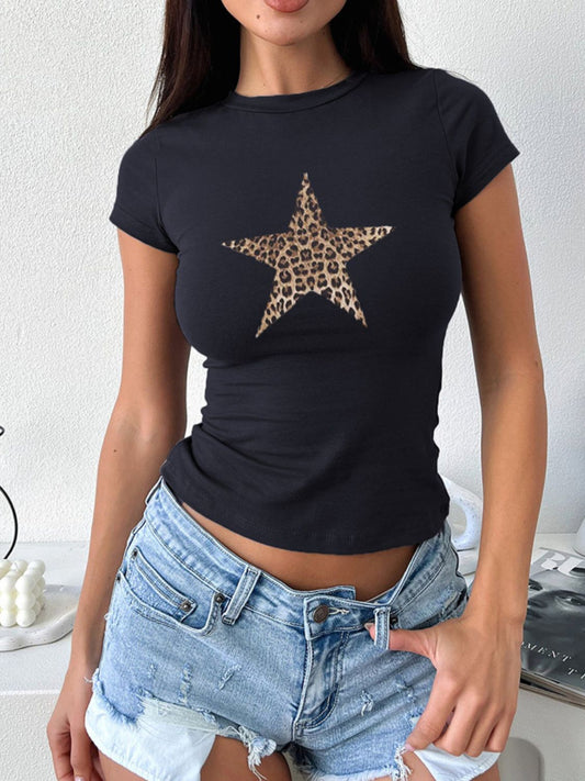 Elegant Star Short Sleeve Round Neck Tee