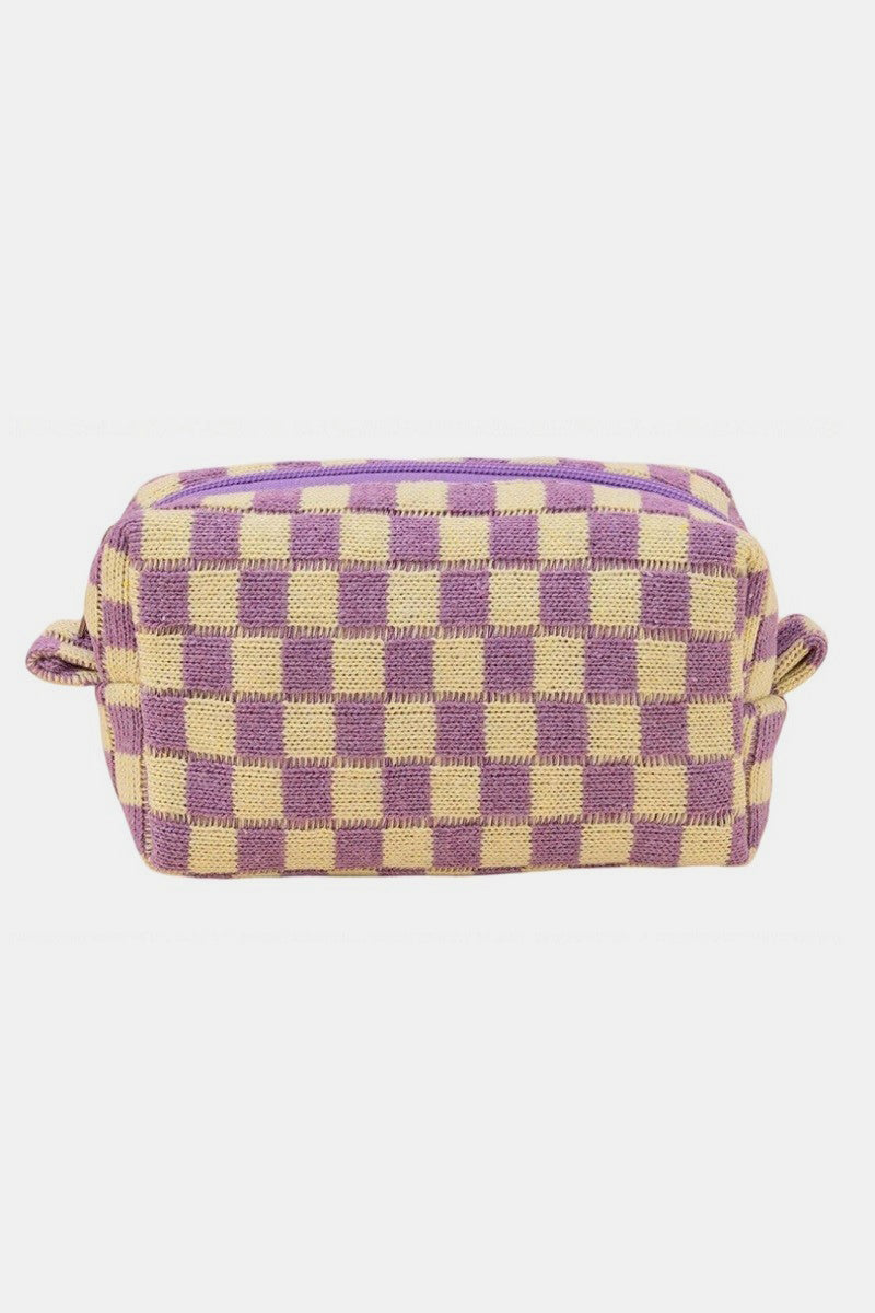 Chic Knitted Checkered Makeup Organizer Pouch