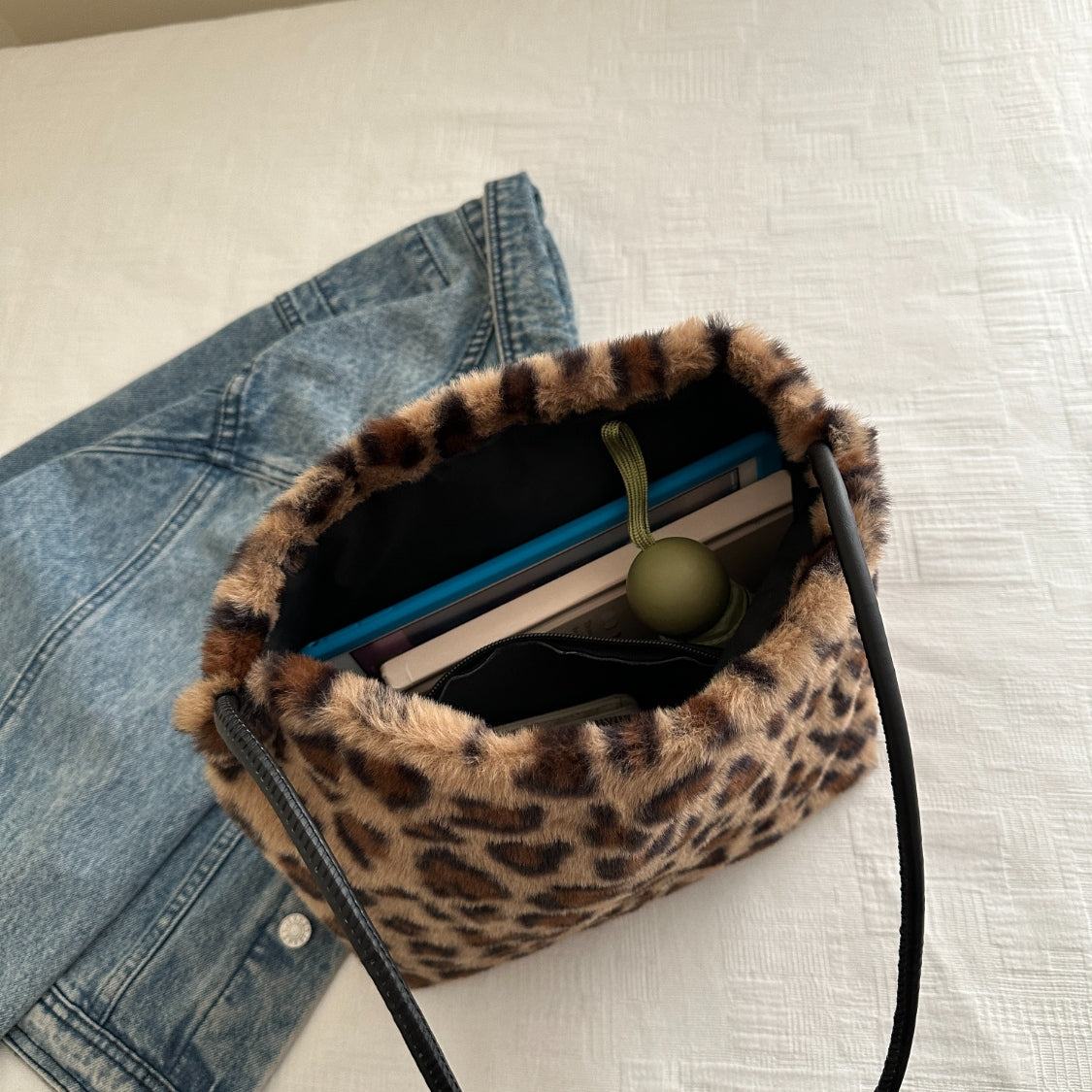 Wild Print Plush Shoulder Bag