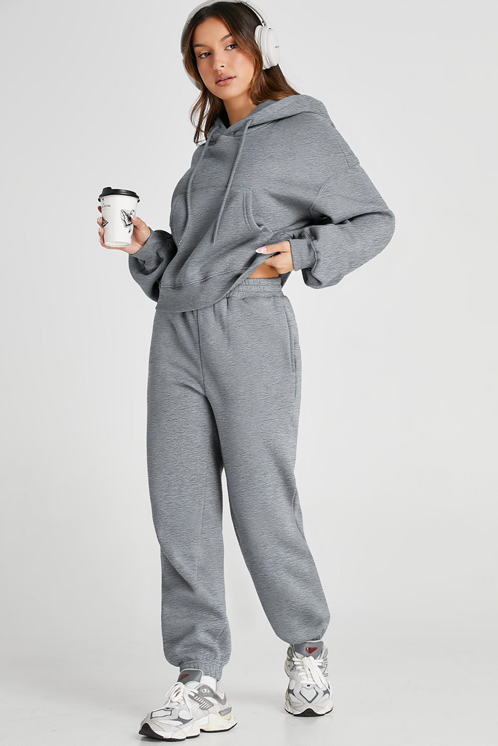 Casual Drawstring Hooded Activewear Set with Pocketed Pants