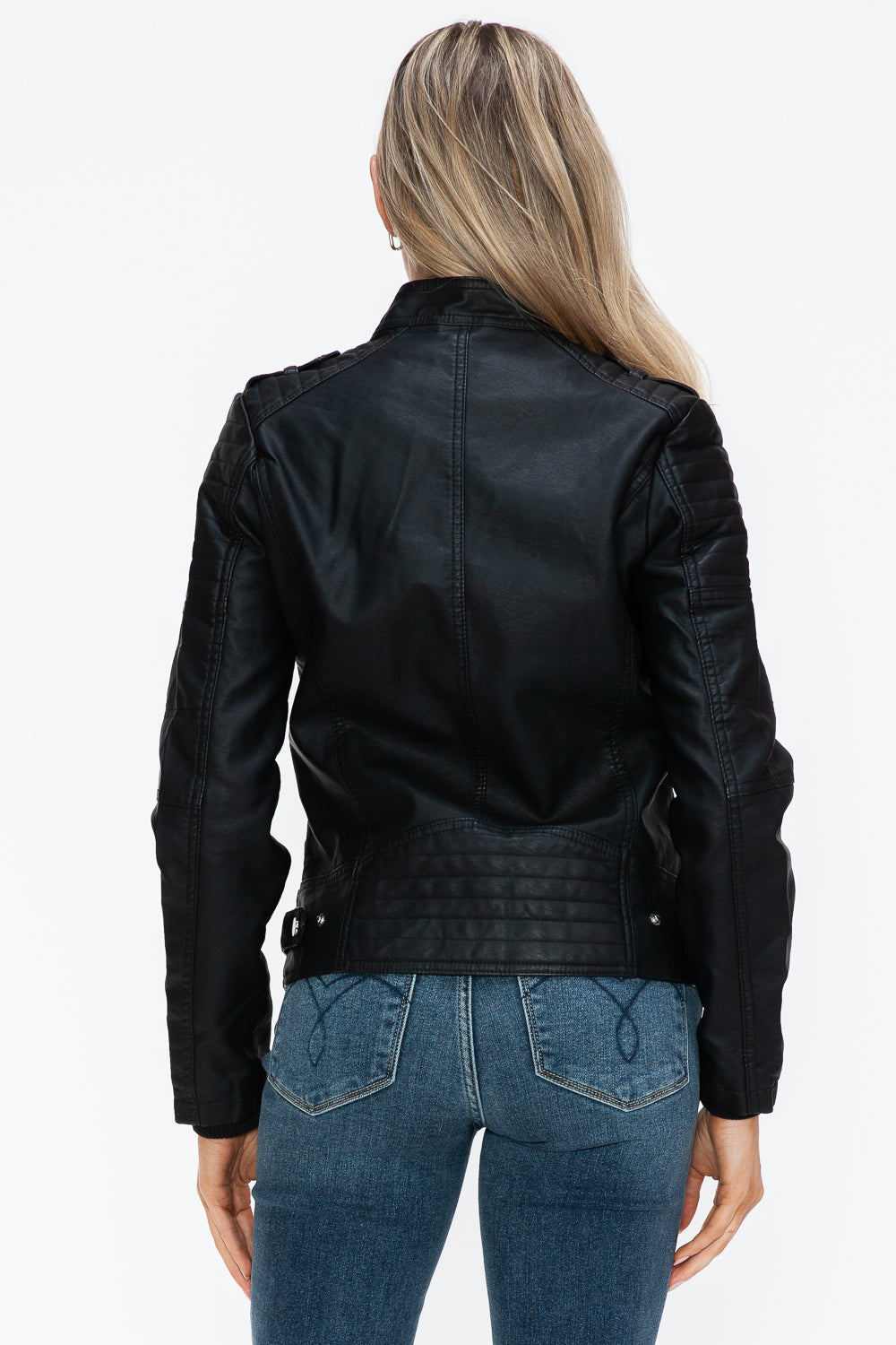 Snobbish PU Leather Biker Jacket with Side Zip Pockets - ShopEasier