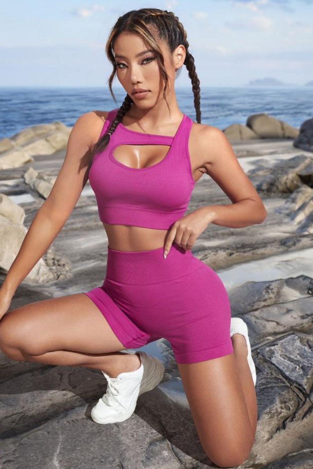 Cutout Crop Top and Sports Shorts Set - ShopEasier