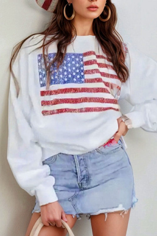 Patriotic Round Neck Long Sleeve Sweatshirt