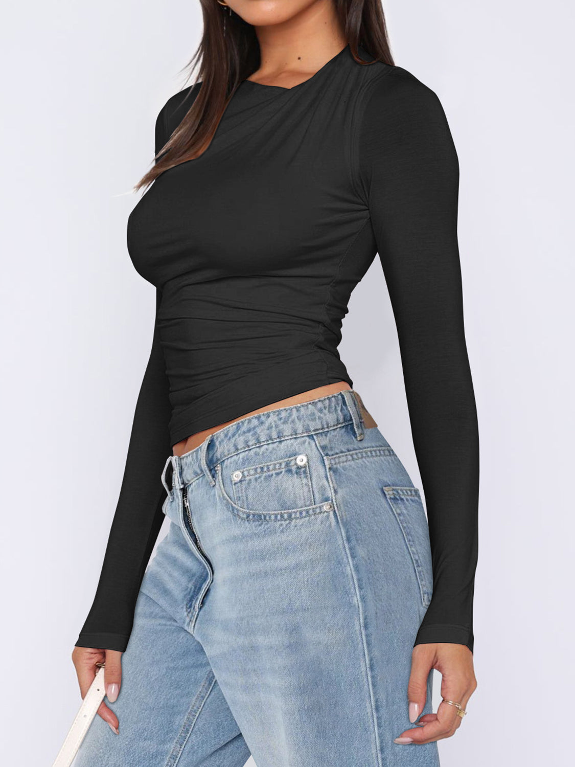 Asymmetrical Ruched Long Sleeve Top