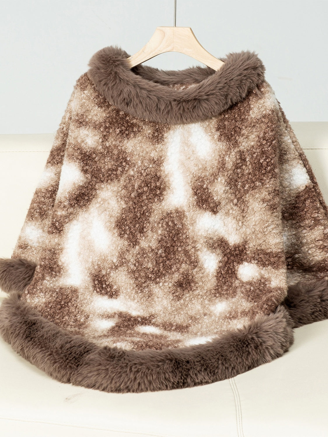 Furry Contrast Three-Quarter Poncho - ShopEasier