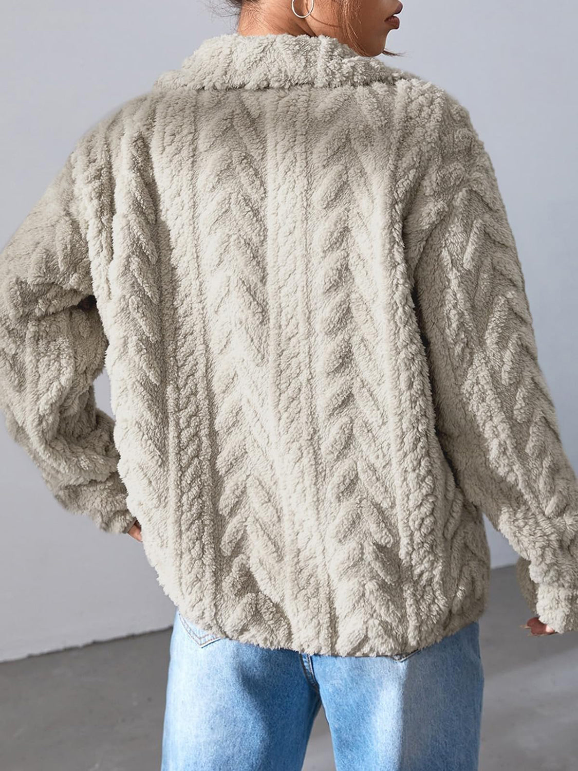 Fuzzy Zip Up Long Sleeve Jacket - ShopEasier