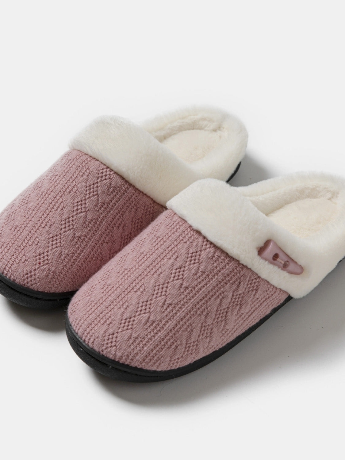 Cozy Horn Buckle Fuzzy Flat Slippers