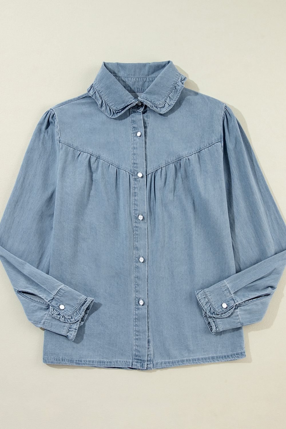 Button Up Long Sleeve Denim Top - ShopEasier