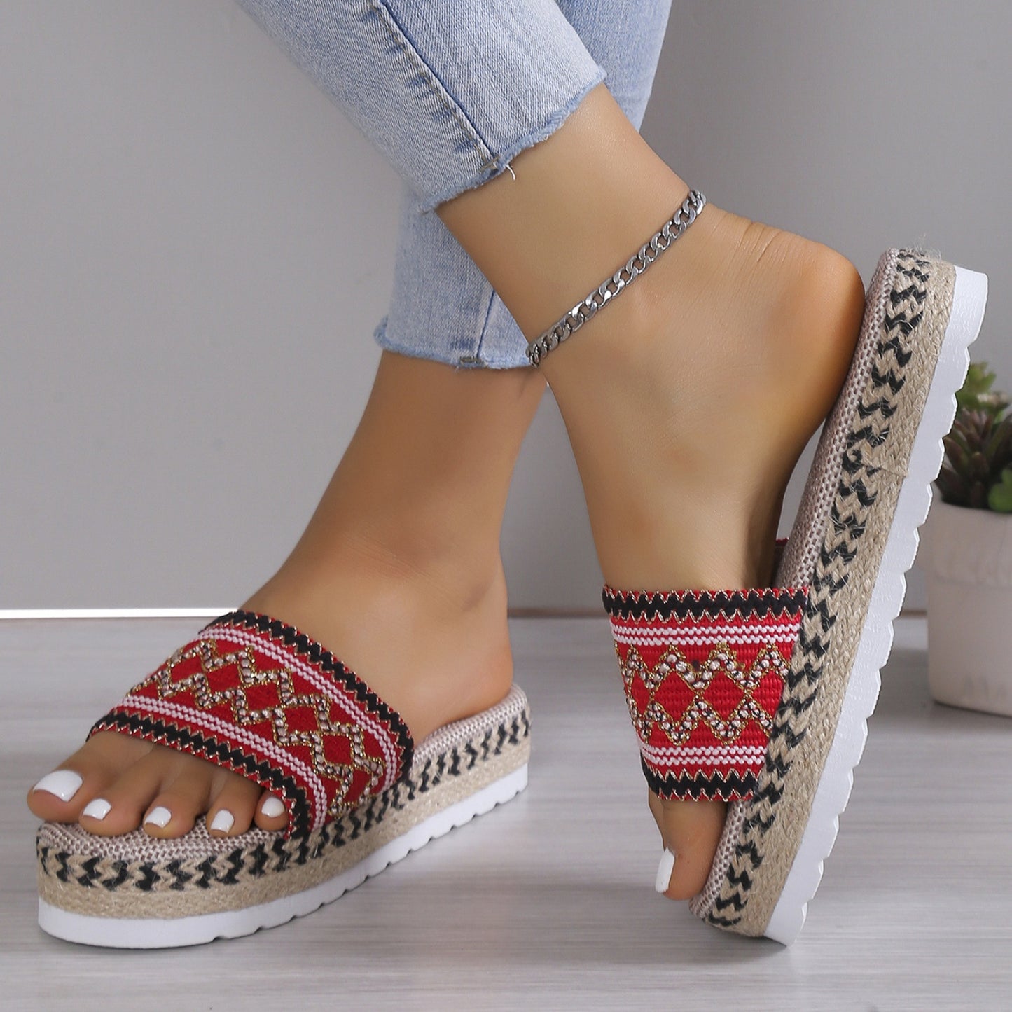 Braided Geometric Flat Sandals