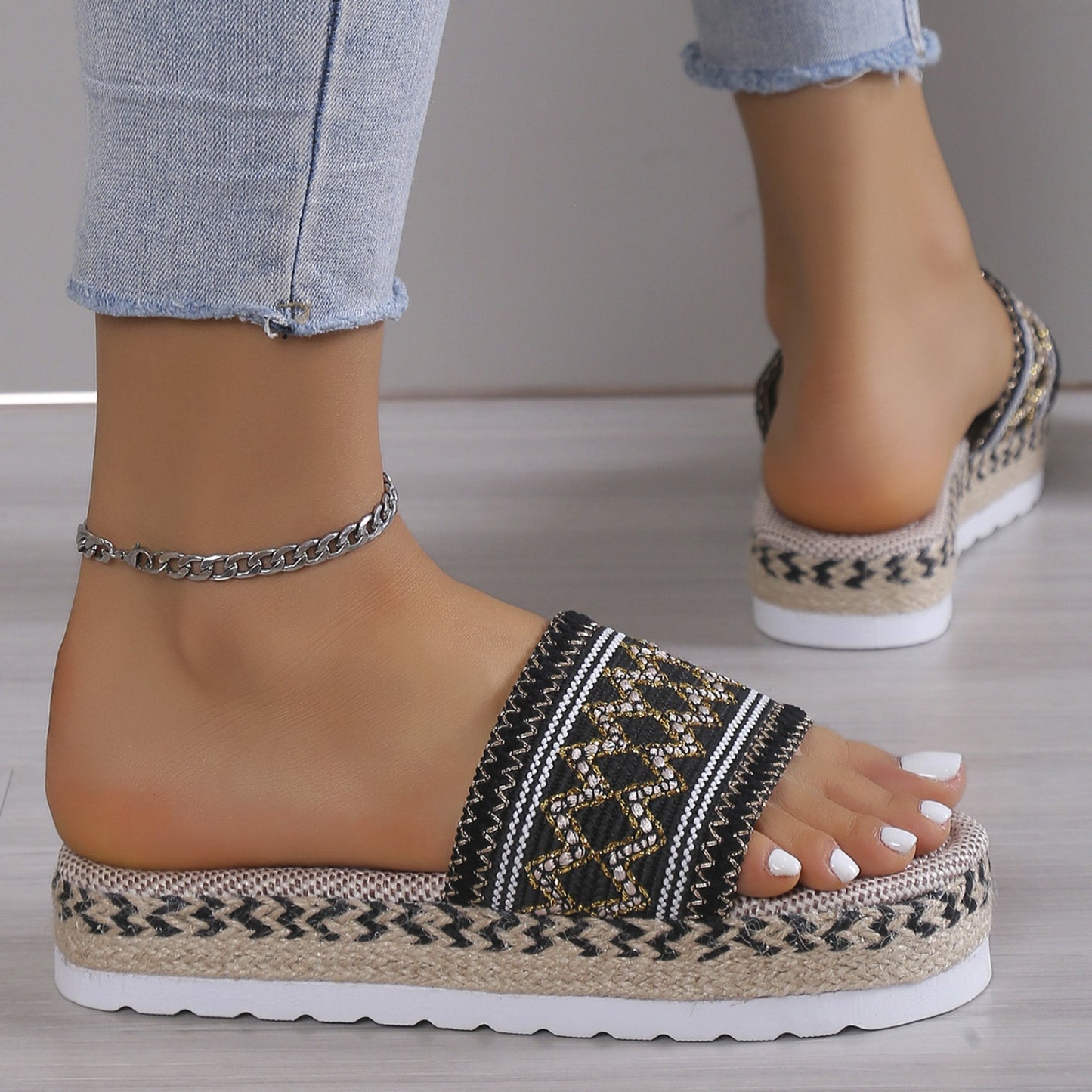 Braided Geometric Flat Sandals