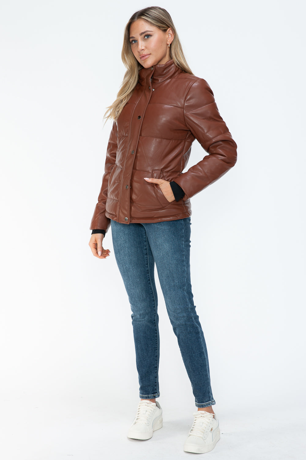 YMI Pocketed Zip Up Turtleneck Puffer Jacket - ShopEasier