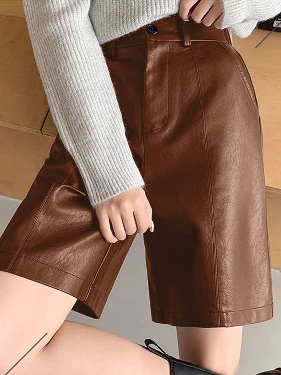 Faux Leather High Waist Shorts with Pockets