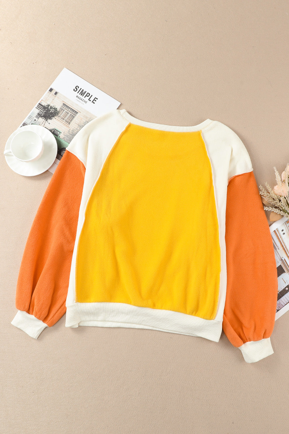 Color Block Casual Round Neck Sweatshirt with Dropped Shoulders