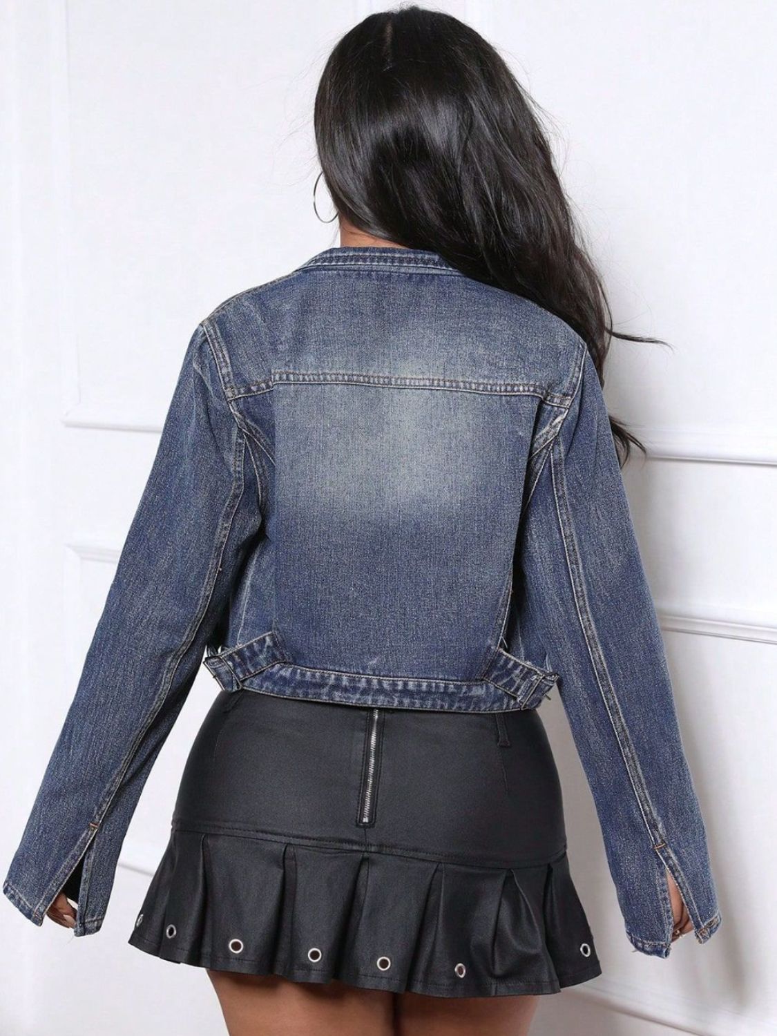 Zip Up Long Sleeve Denim Top - ShopEasier