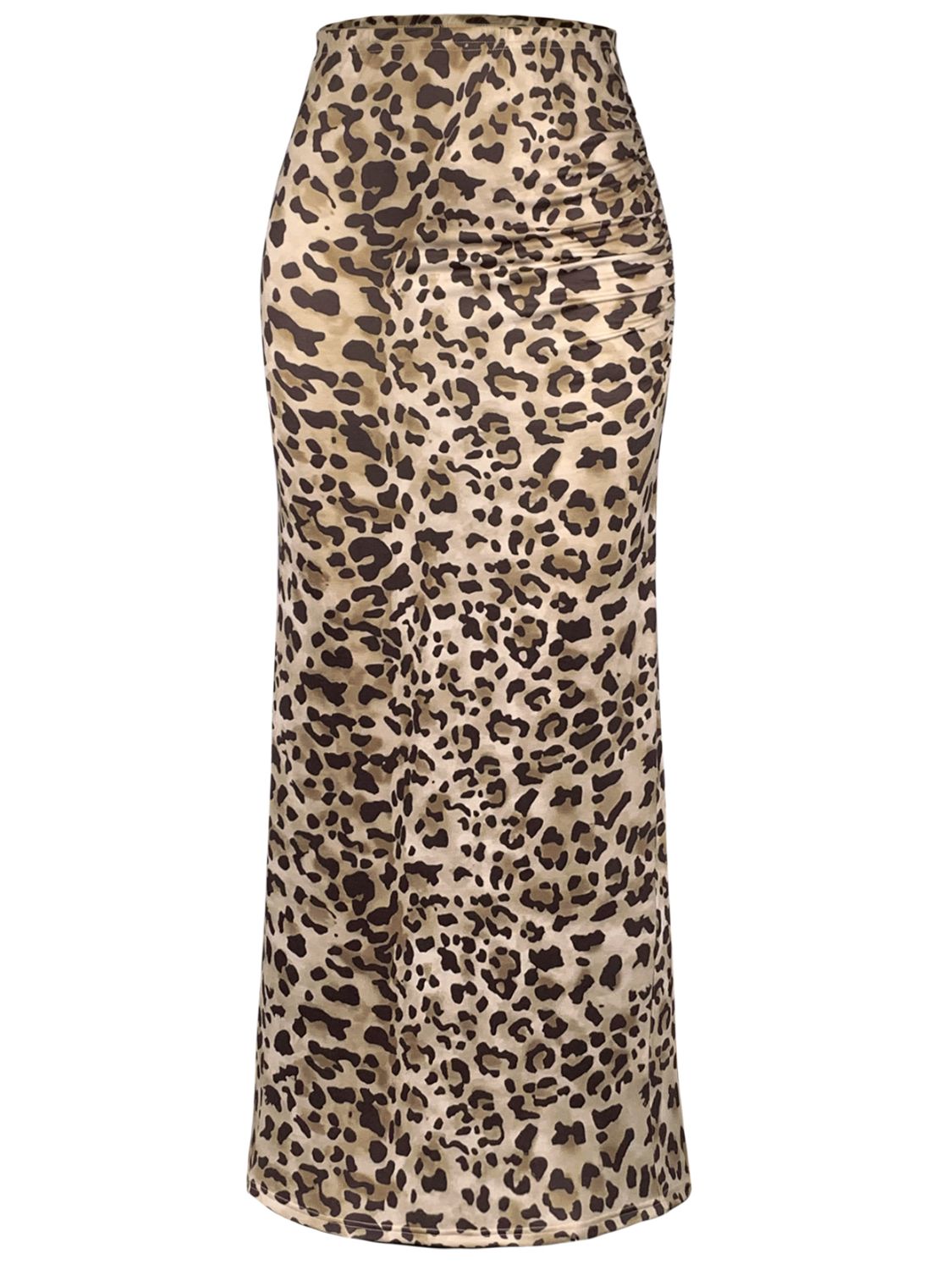 Honey Leopard Print Midi Skirt with Slit Detail