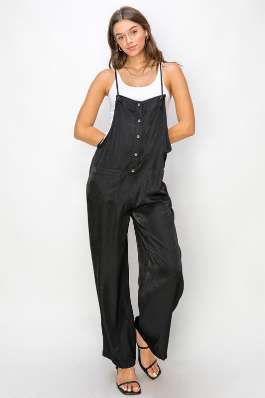 Chic Half Button Sleeveless Straight-Leg Jumpsuit