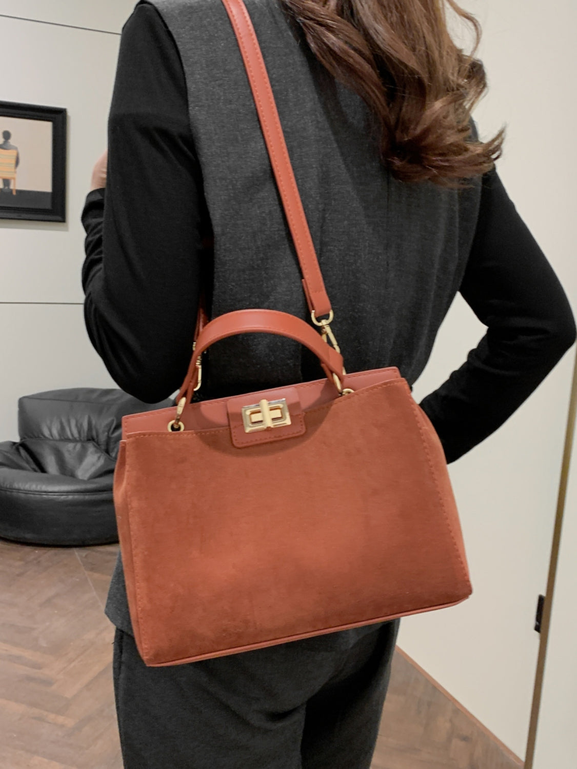 Versatile Solid Color Handbag with Detachable Strap