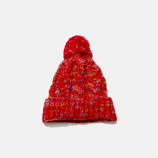 Contrast Cable-Knit Hat with Pompom - ShopEasier