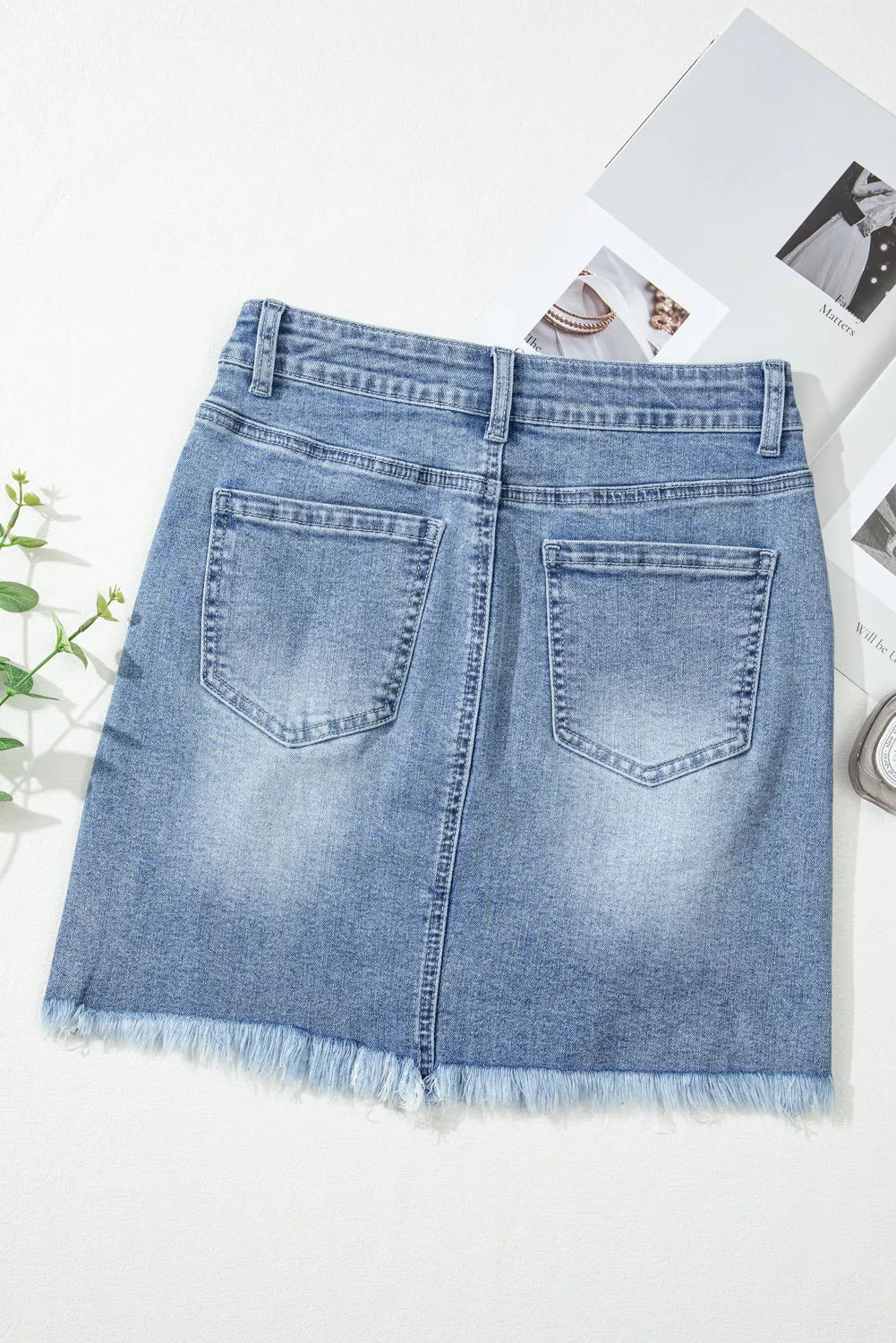 Distressed Heart-Shaped Mini Denim Skirt with Raw Hem