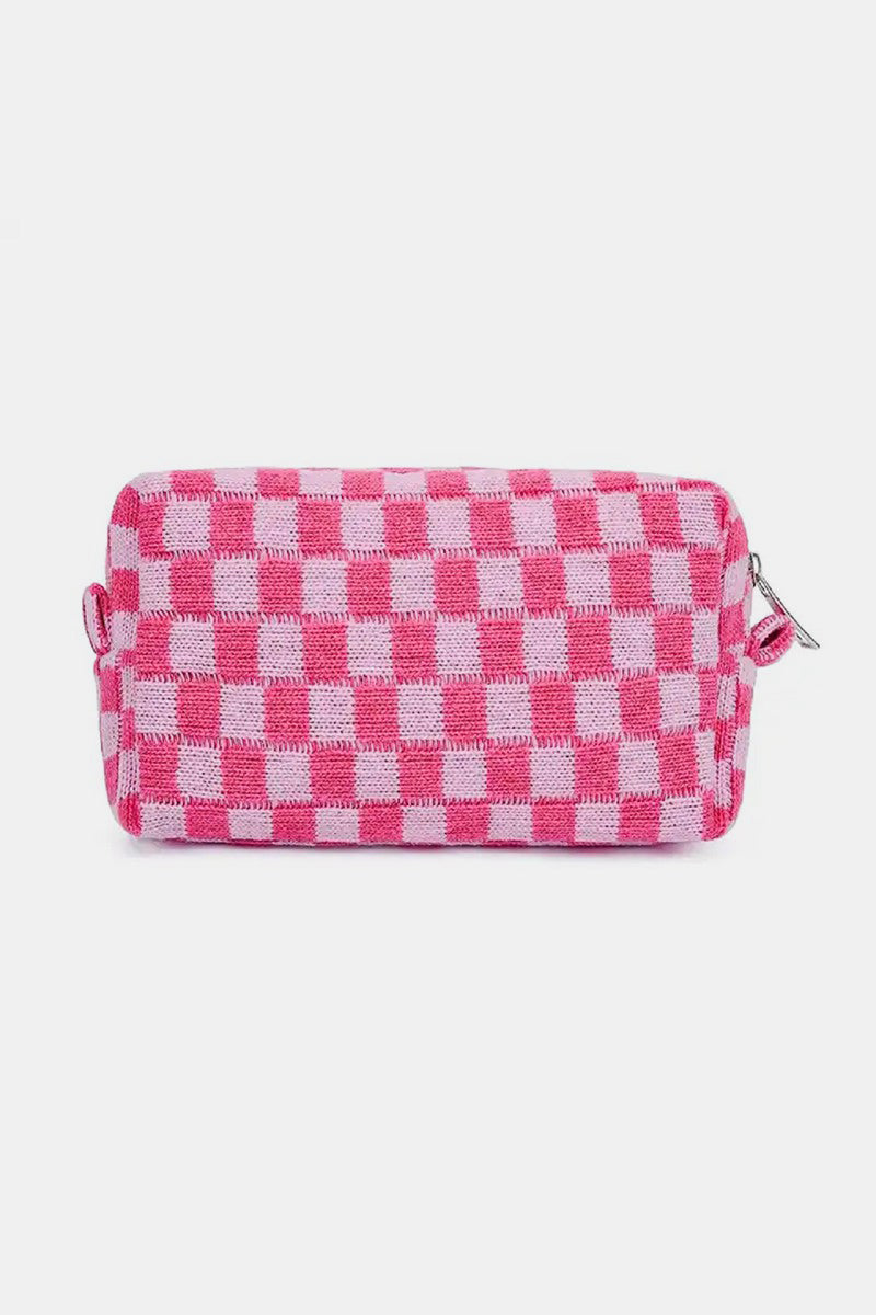 Chic Knitted Checkered Makeup Organizer Pouch