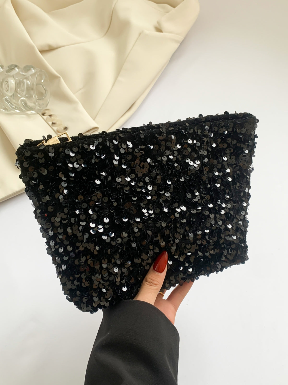 Sparkling Sequin Zippered Clutch Bag