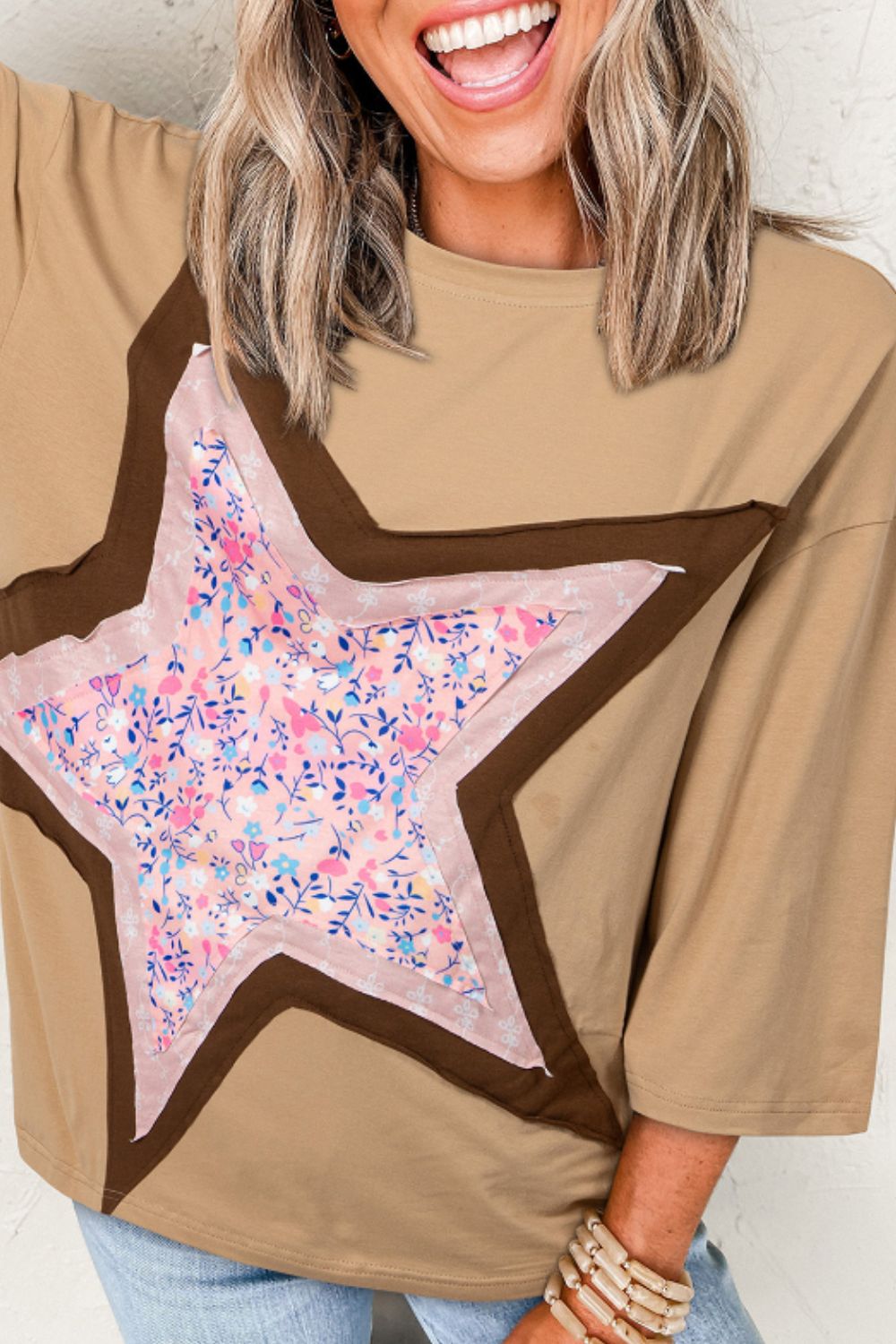 Starry Night Cotton Blend Tee with Applique Detail