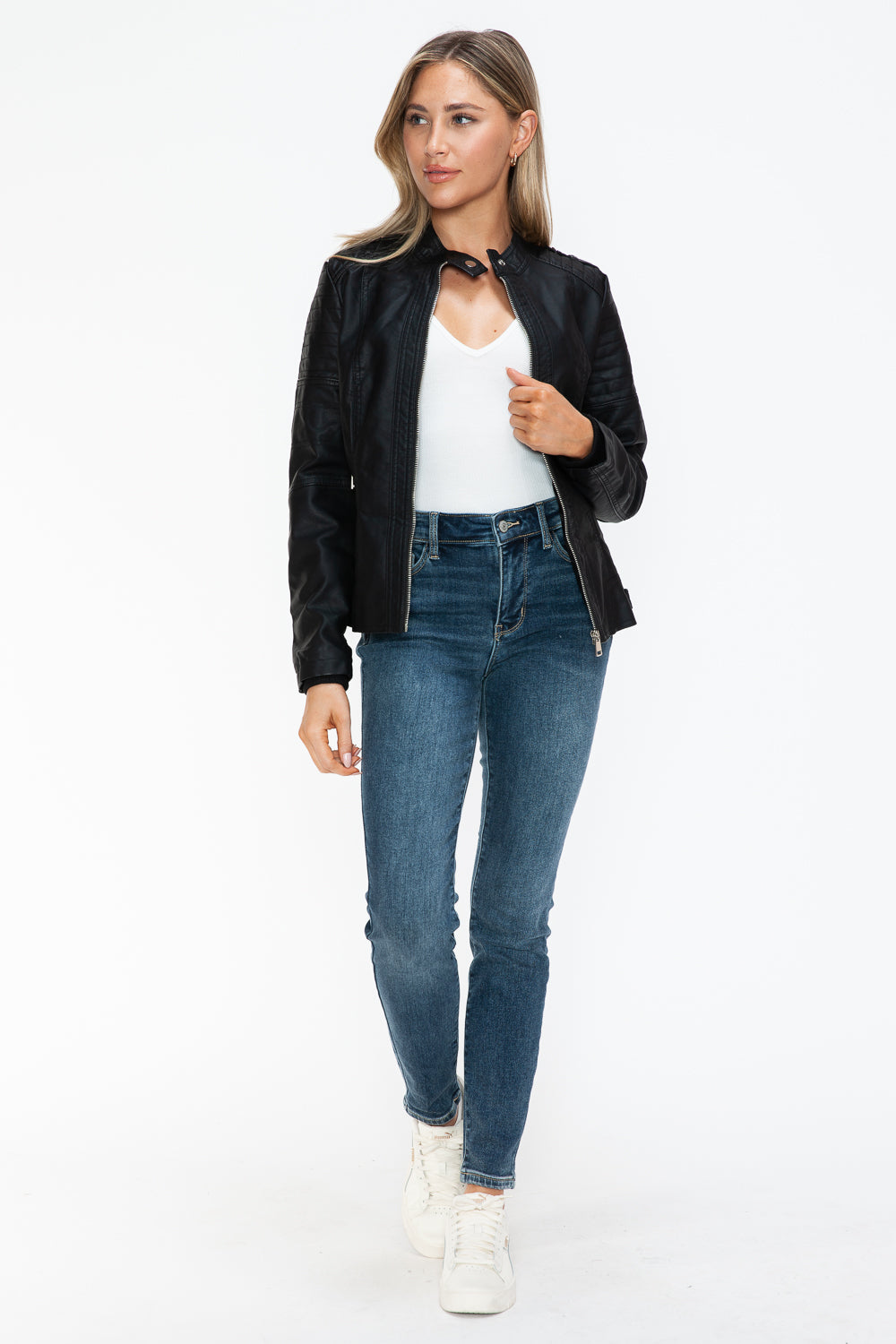 Snobbish PU Leather Biker Jacket with Side Zip Pockets - ShopEasier