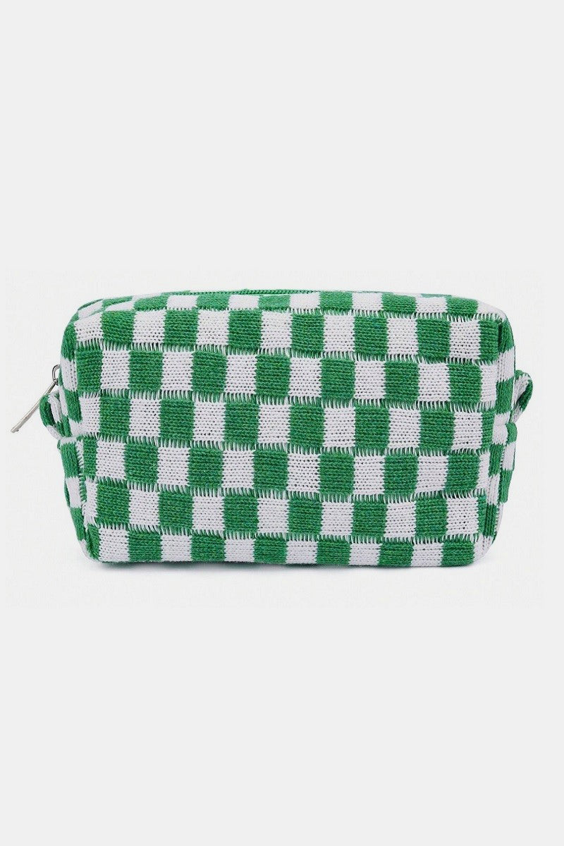 Chic Knitted Checkered Makeup Organizer Pouch