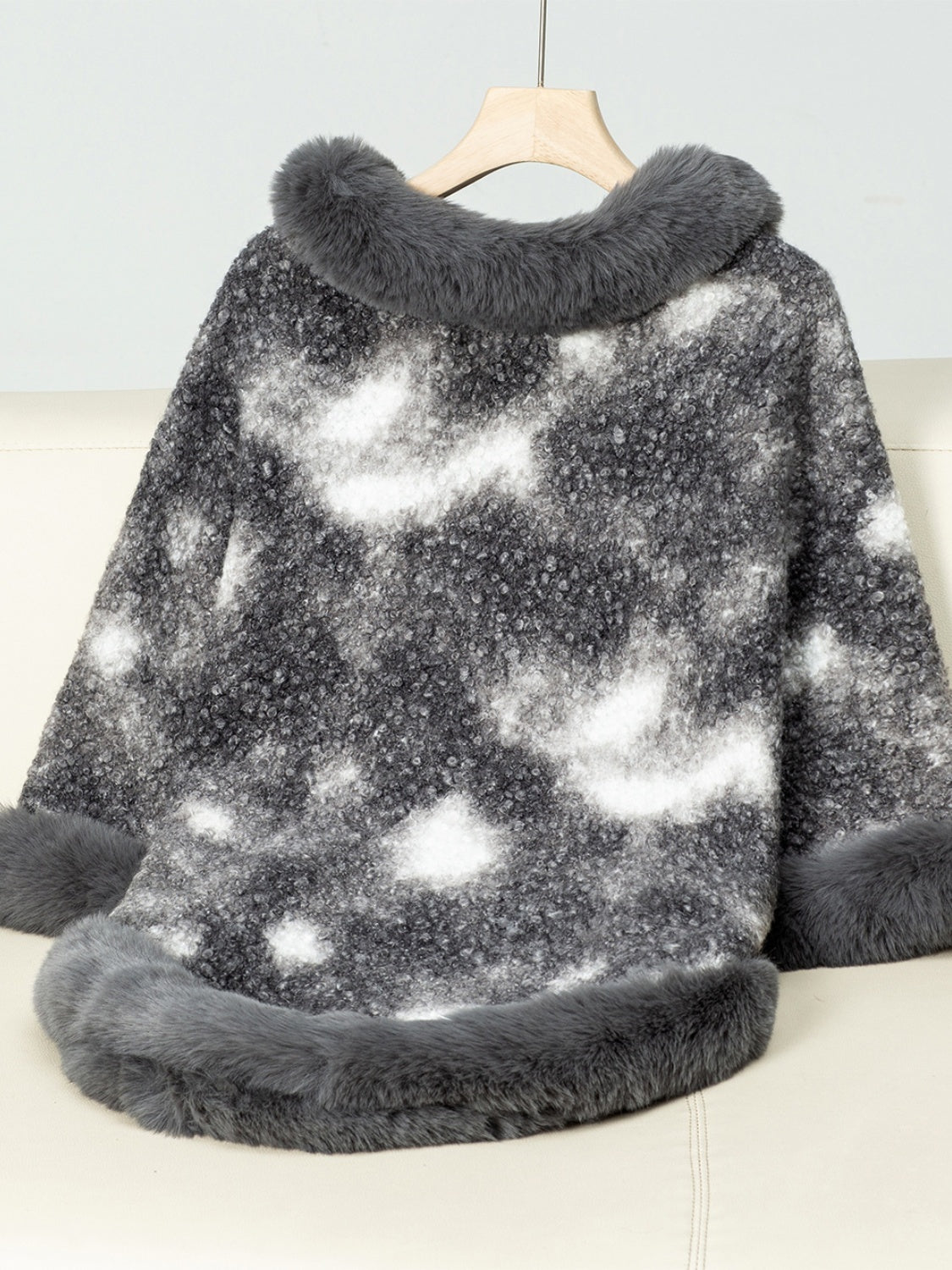 Furry Contrast Three-Quarter Poncho - ShopEasier