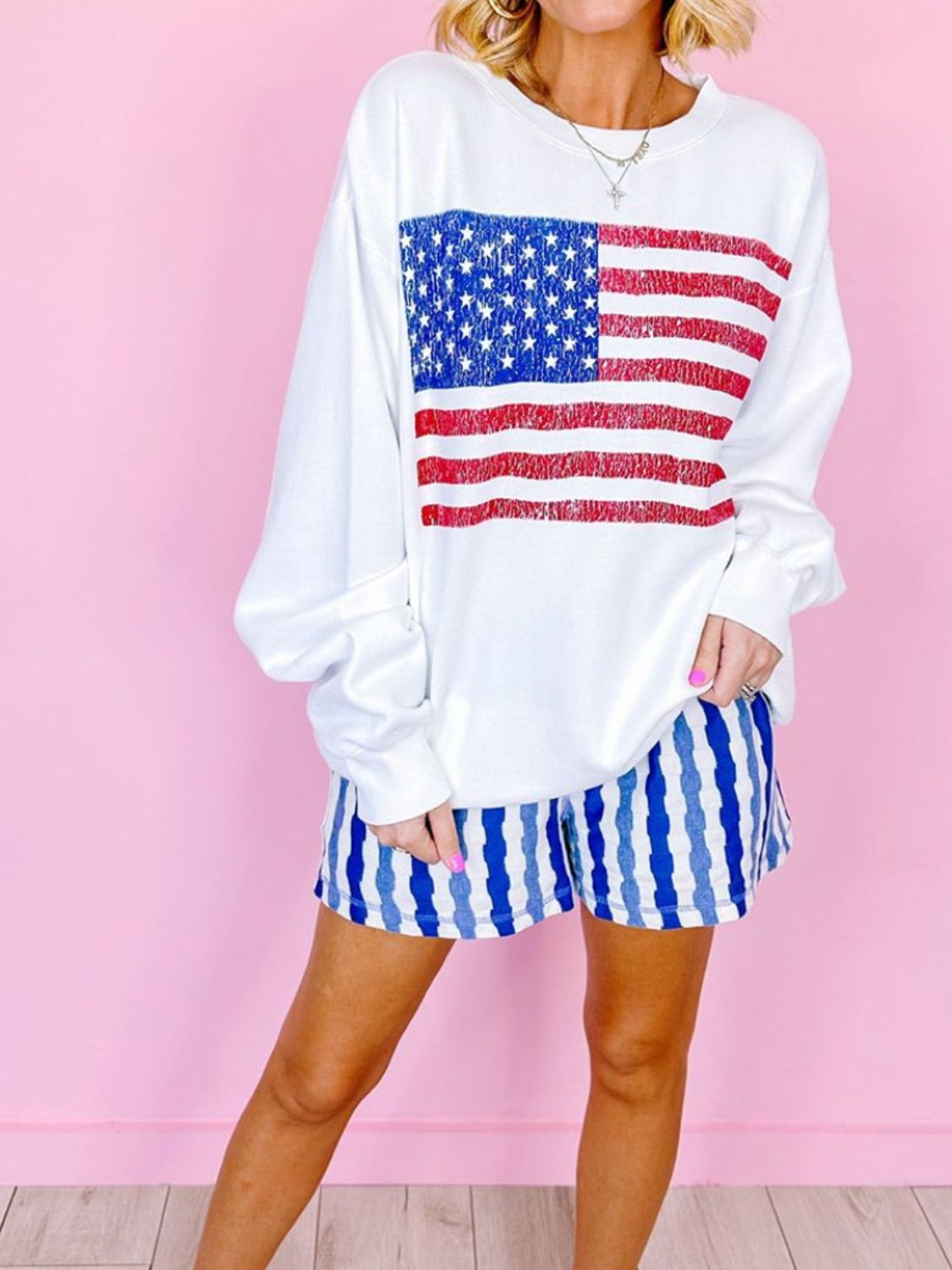 Patriotic Round Neck Long Sleeve Sweatshirt