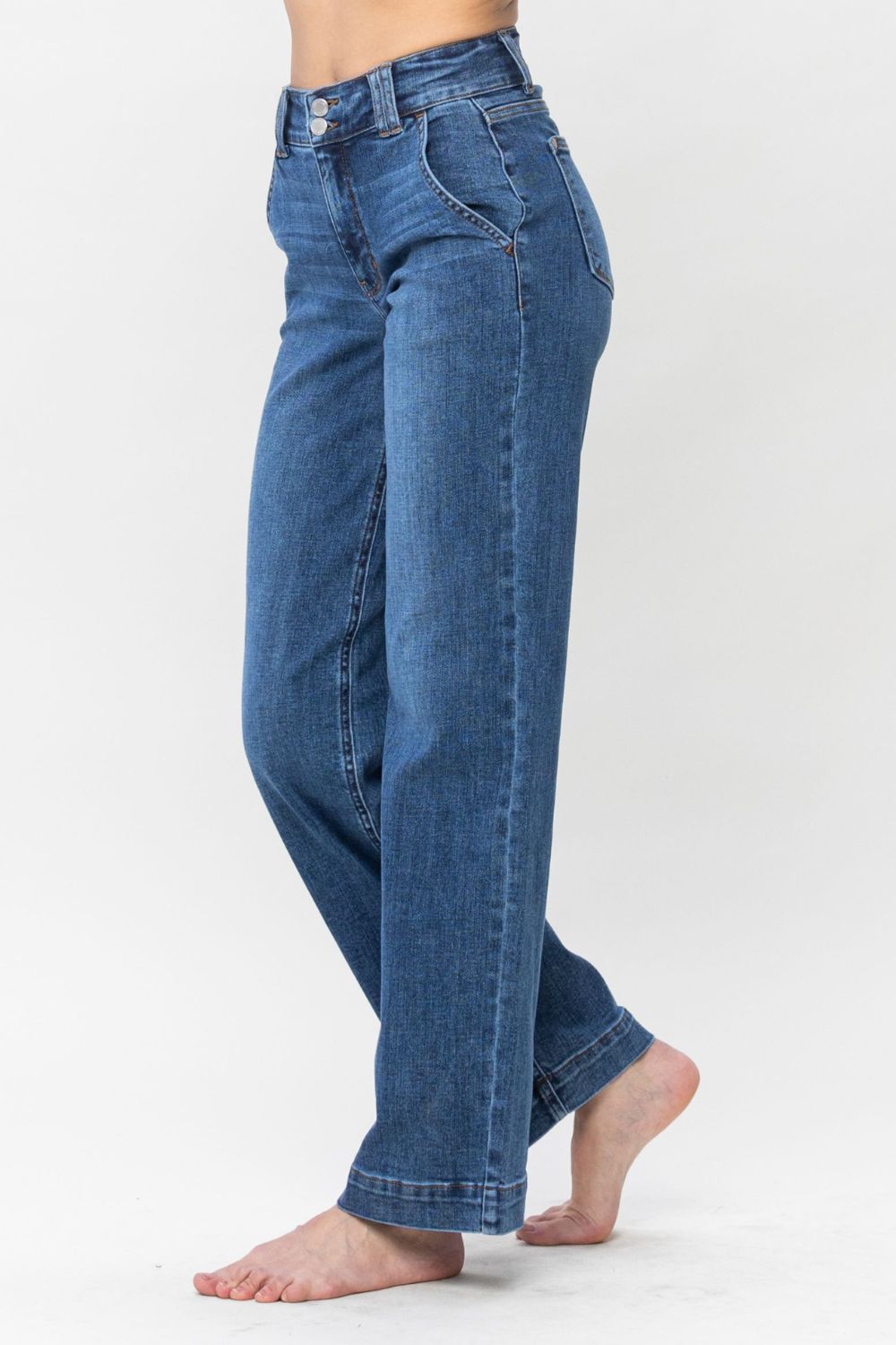 Judy Blue Full Size Double Button Wide Leg Jeans - ShopEasier