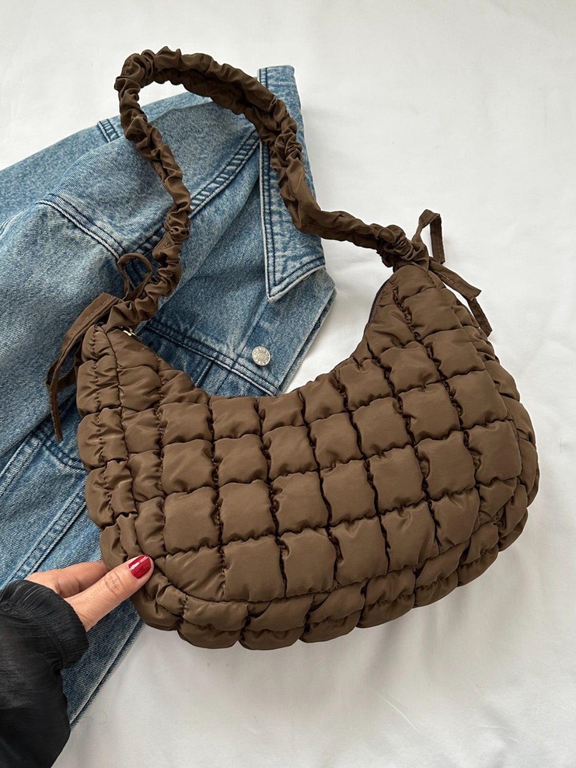 Bubble Texture Ruched Strap Quilted Shoulder Bag - ShopEasier