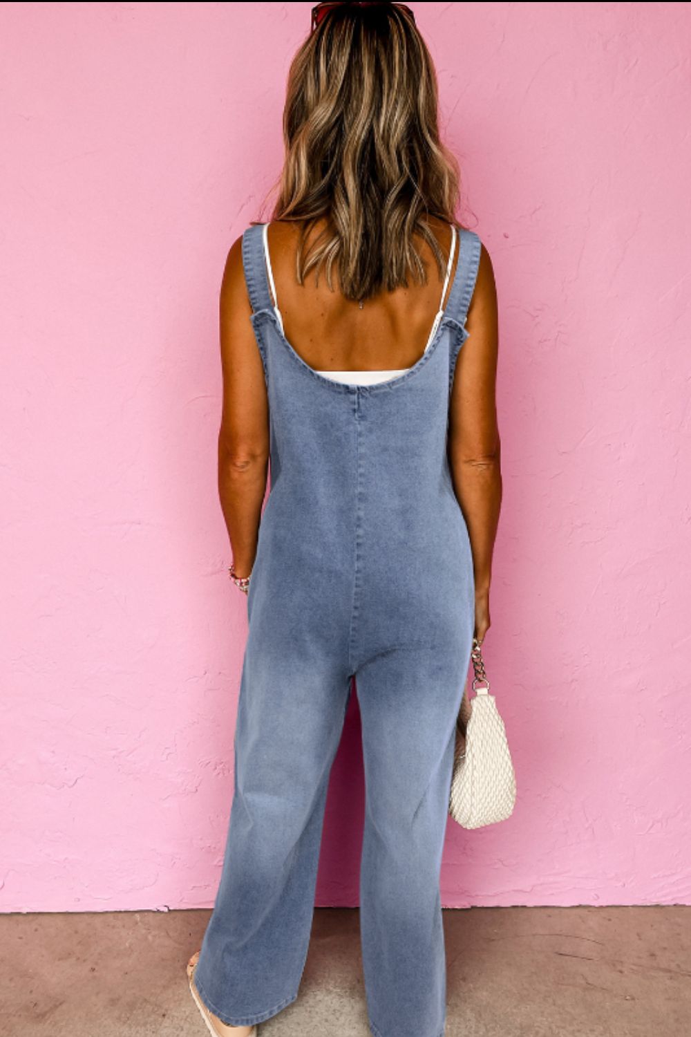 Wide Strap Denim Overalls with Pockets - ShopEasier