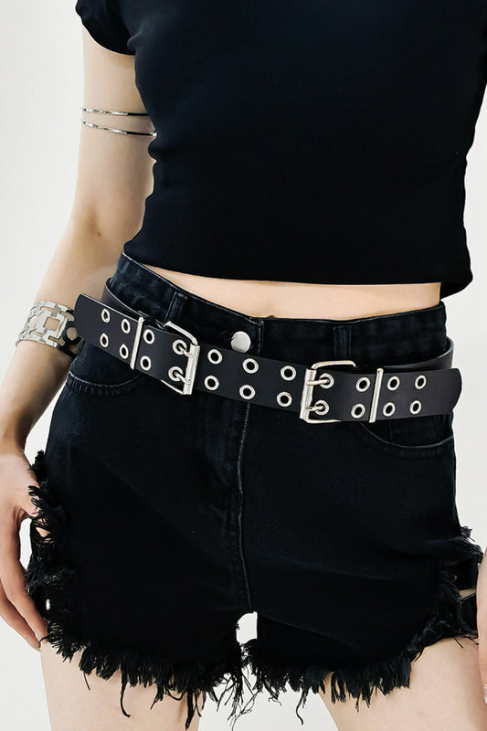 PU Leather Double Row Eyelet Belt