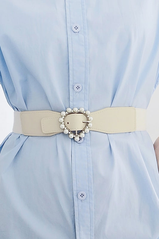 Heart-Shaped Pearl Buckle Stretch Belt