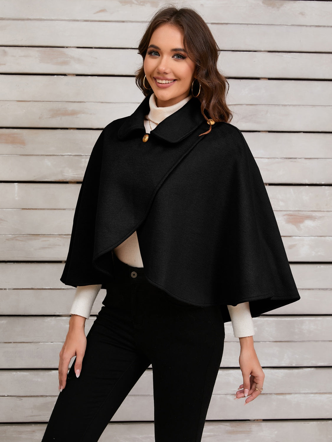 Collared Neck Cropped Cape - ShopEasier