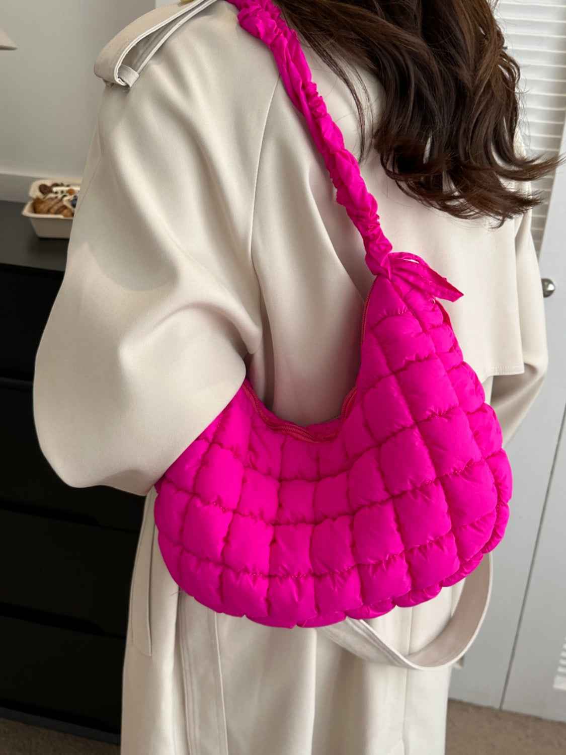 Bubble Texture Ruched Strap Quilted Shoulder Bag - ShopEasier