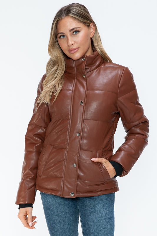 YMI Pocketed Zip Up Turtleneck Puffer Jacket - ShopEasier