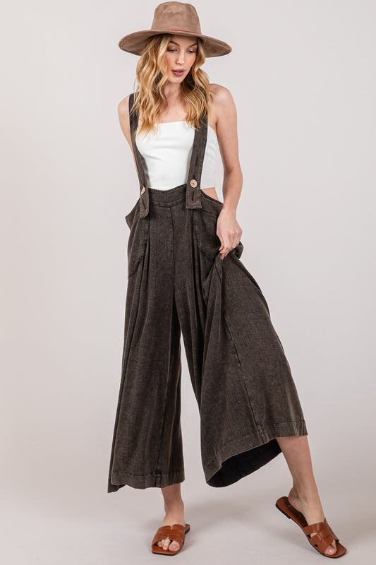 SAGE + FIG Chic Wide Strap Wide Leg Overalls