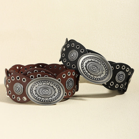 Stylish Oval PU Leather Belt