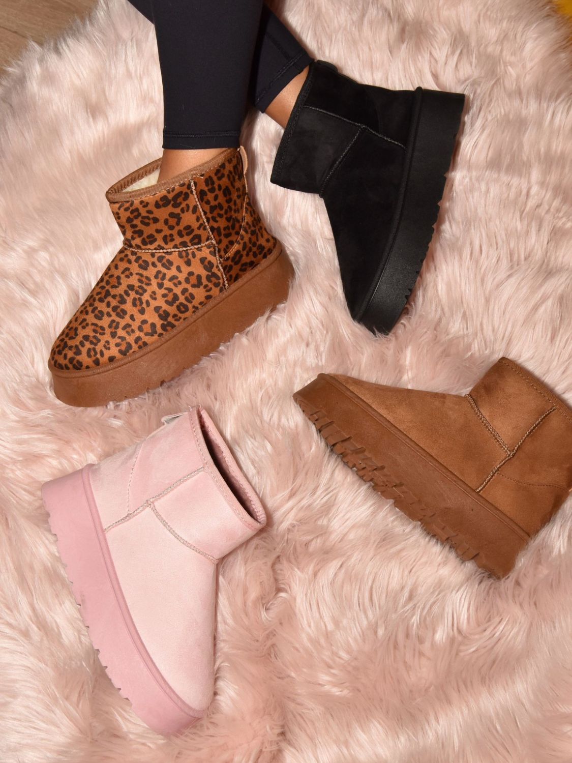 Cozy Chic Leopard Print Platform Booties with Furry Lining