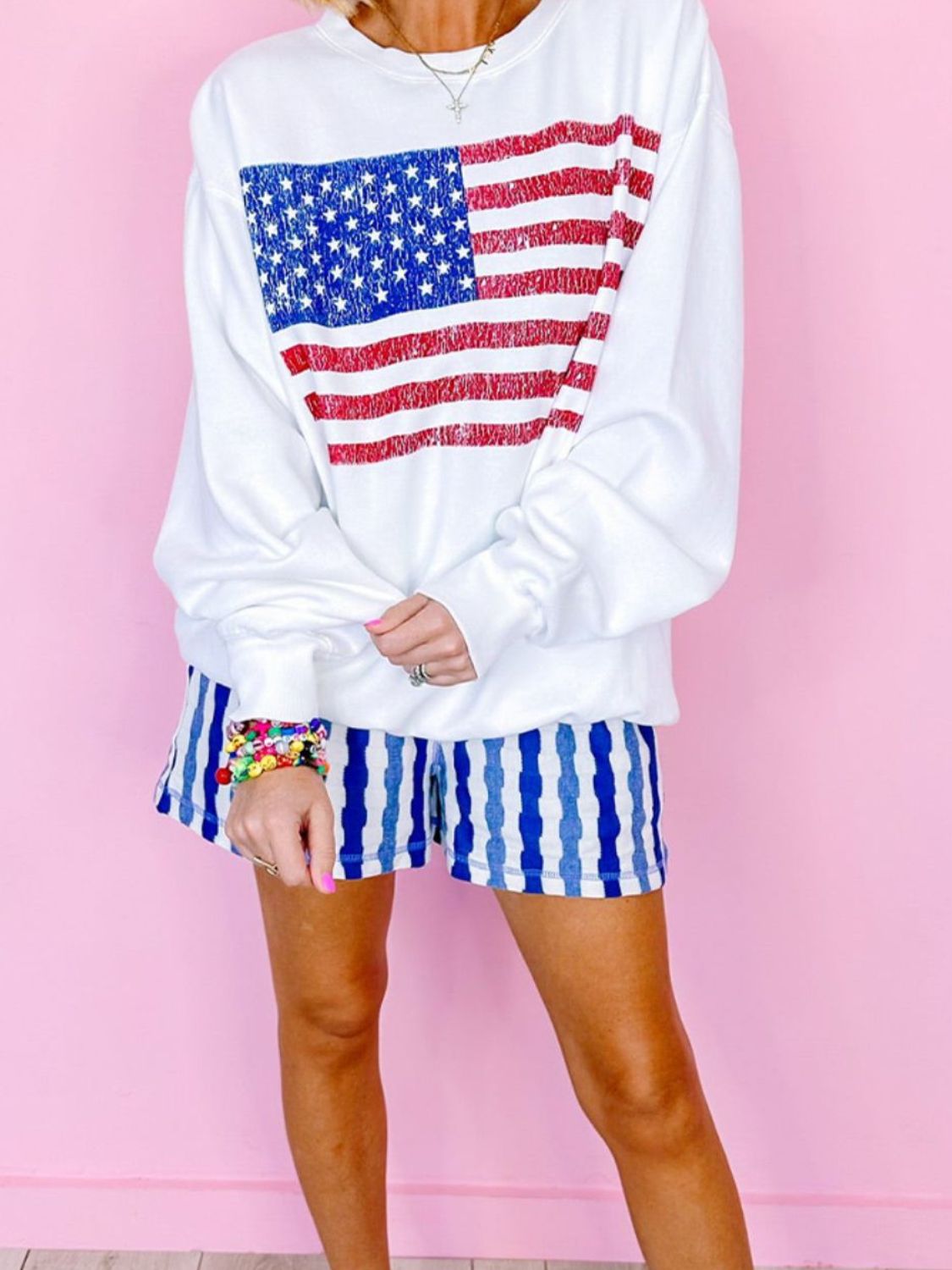 Patriotic Round Neck Long Sleeve Sweatshirt