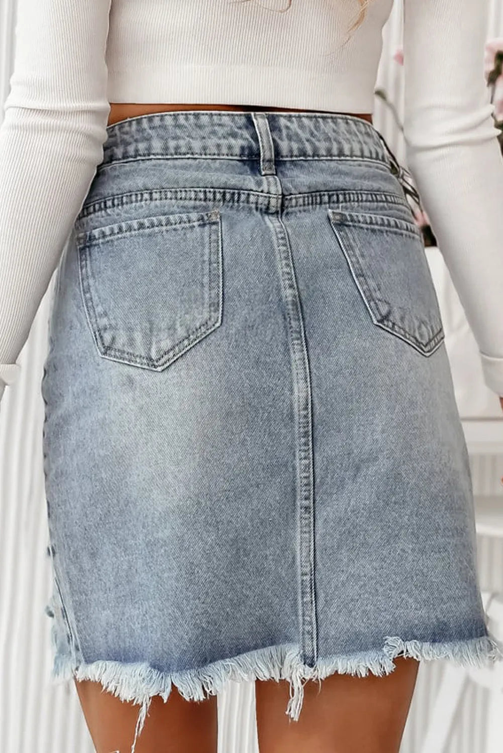 Distressed Heart-Shaped Mini Denim Skirt with Raw Hem