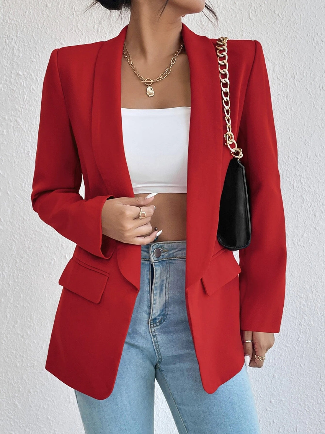 Shawl Collar Long Sleeve Blazer - ShopEasier