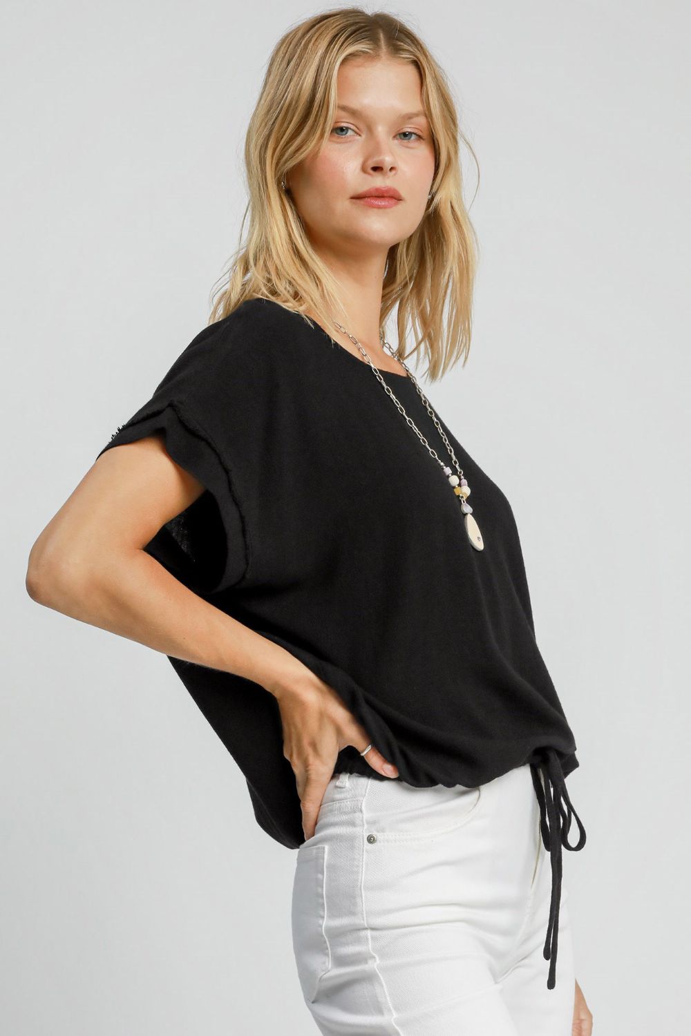 Casual Chic Drawstring Hem Round Neck Tee