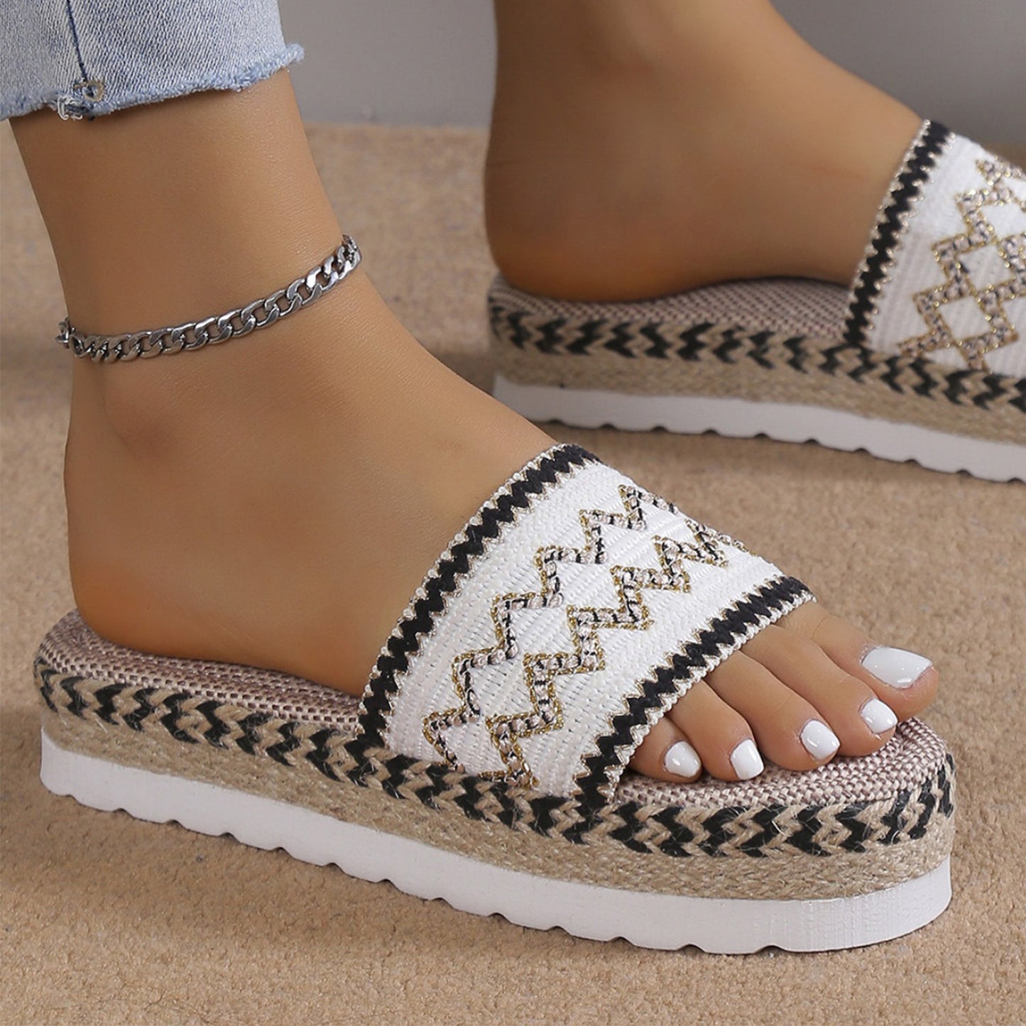 Braided Geometric Flat Sandals