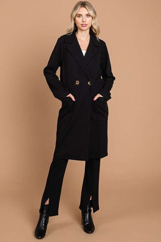 Culture Code Double Breast Lapel Collar Coat - ShopEasier