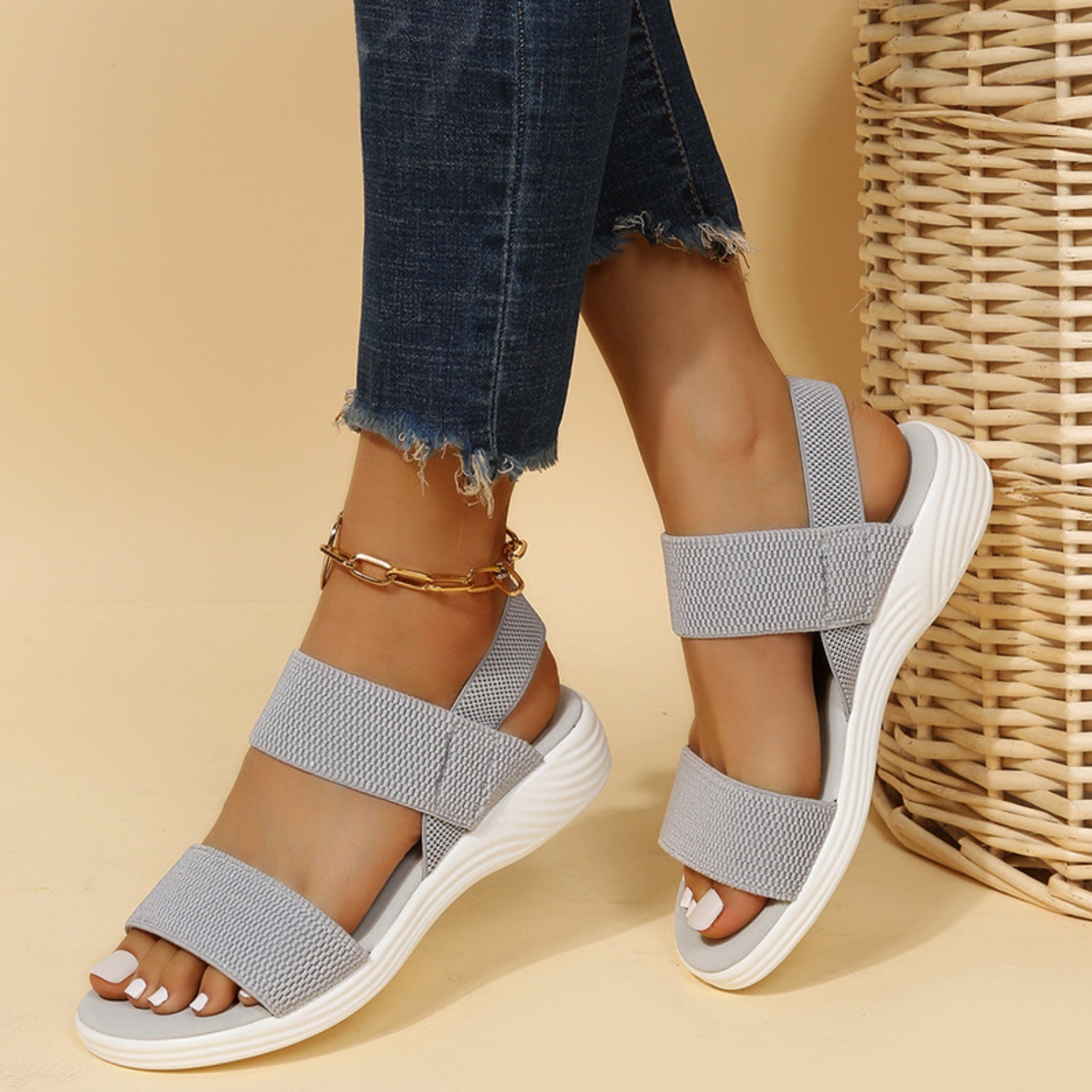 Rubber Open Toe Low Heel Sandals - ShopEasier