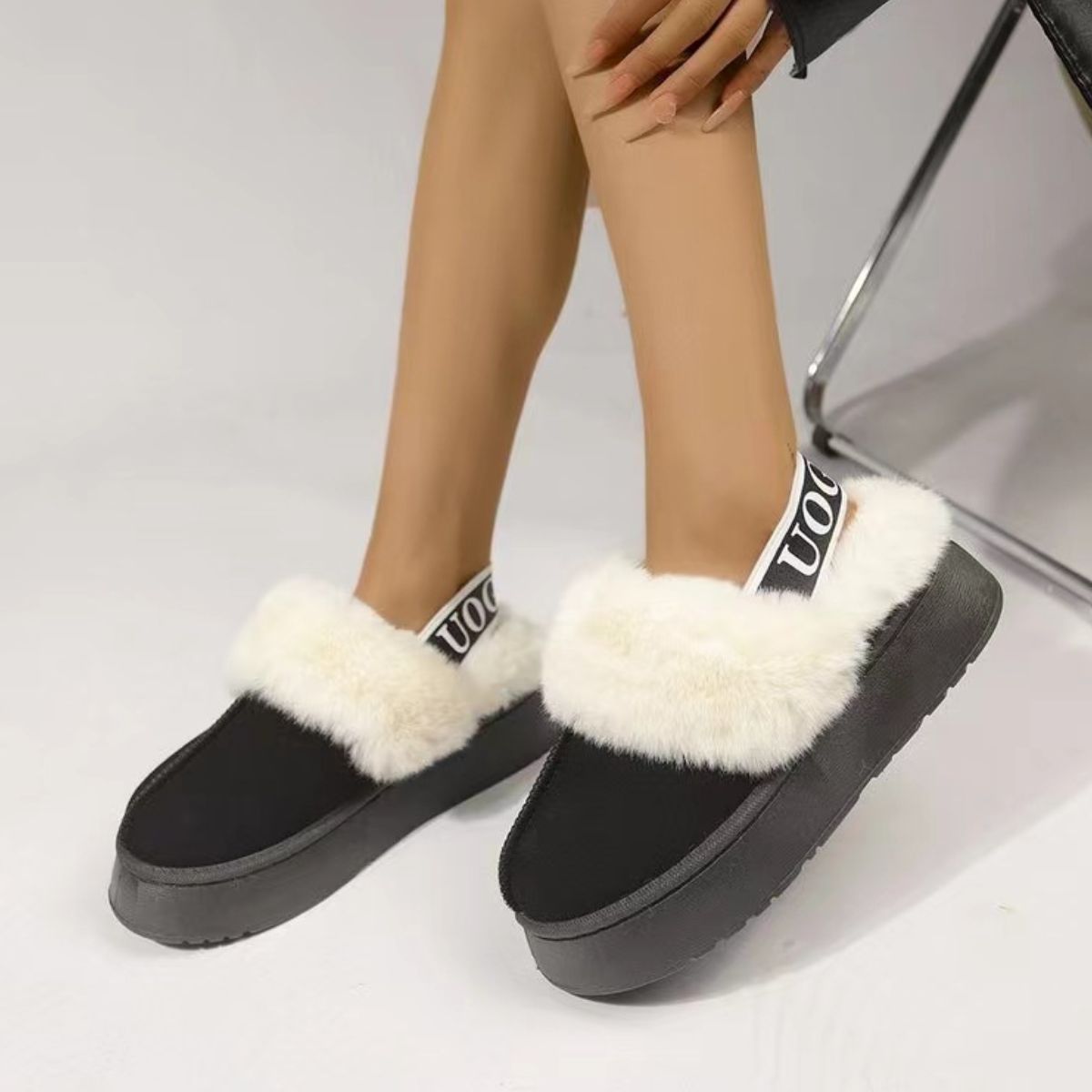 Fuzzy Lettered Slide Slippers with Plush Cushioning